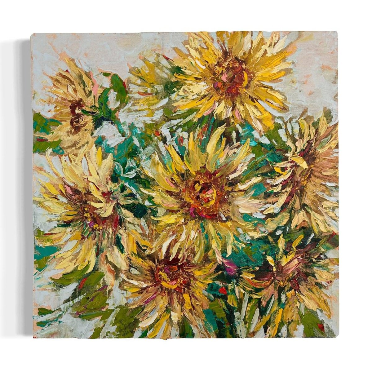 Impressionistic Botanical Oil Painting By Olga Beketova, 24 X 24", Sunny Flowers, Original Artwork