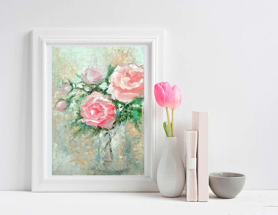 Roses Bouquet Painting Floral Artwork Flower Wall Art