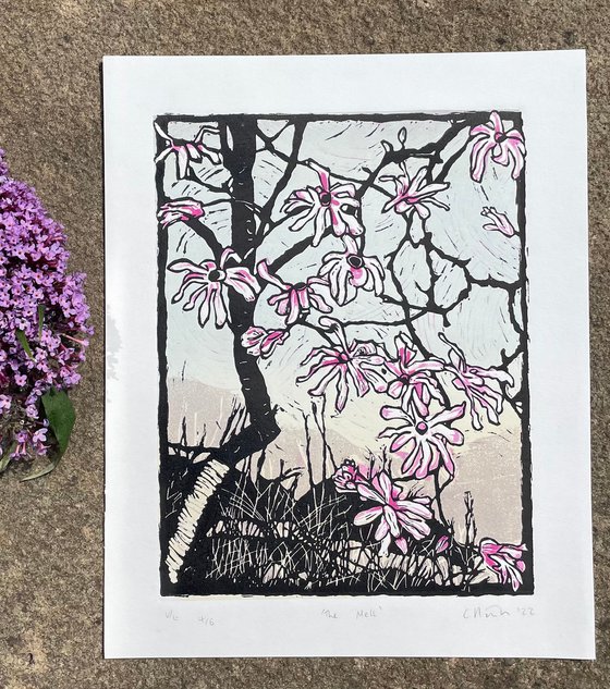 The Melt - Magnolia Blossom Contemporary Linocut Print