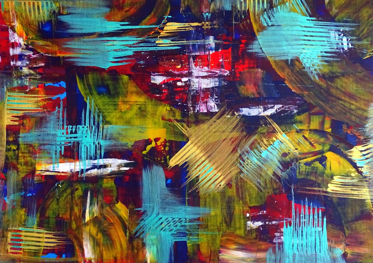 Abstract Oil Painting By Cb., 28 X 20, Urban Vibes, Original Artwork