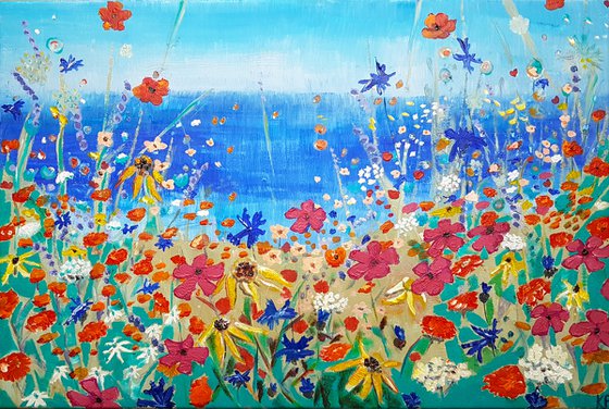 Flower meadow by the sea