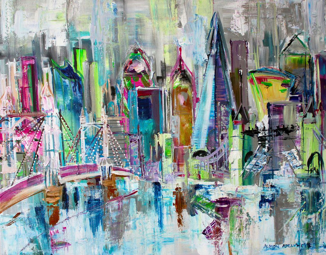 London Abstract Mixed media painting by Samantha Almon Adeluwoye