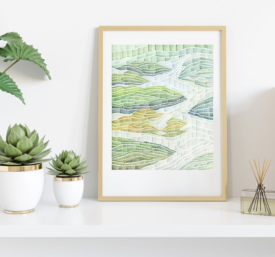Abstract grass and water original style watercolor painting