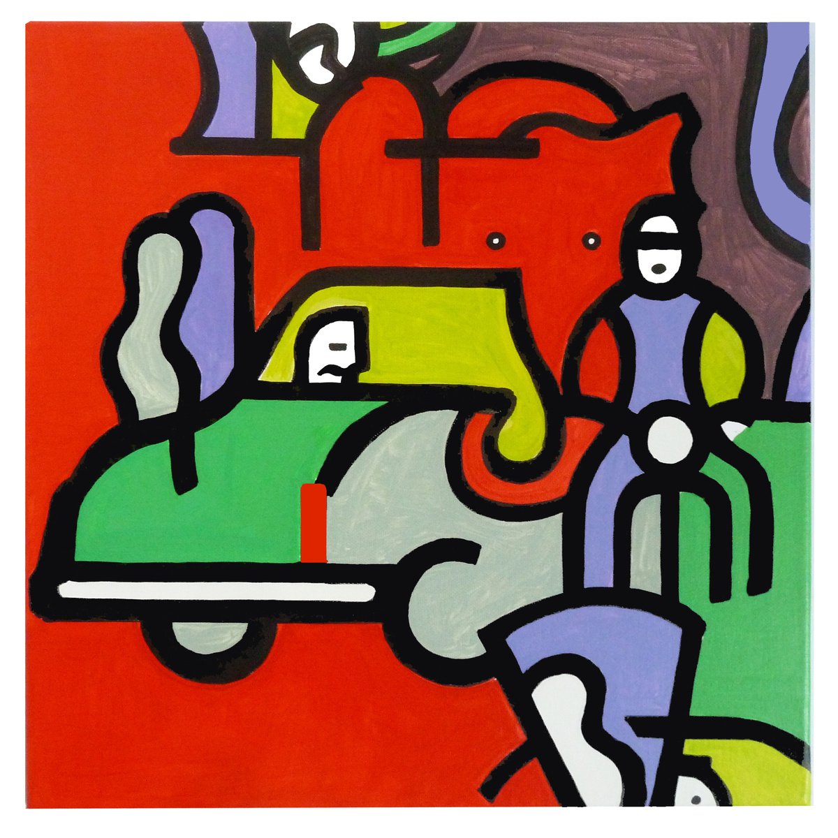 Graphic Acrylic Painting , Newdelhi-India_Market-Rd_02C By Andre Baldet, 16 X 16, Artwork For Sale On Artfinder