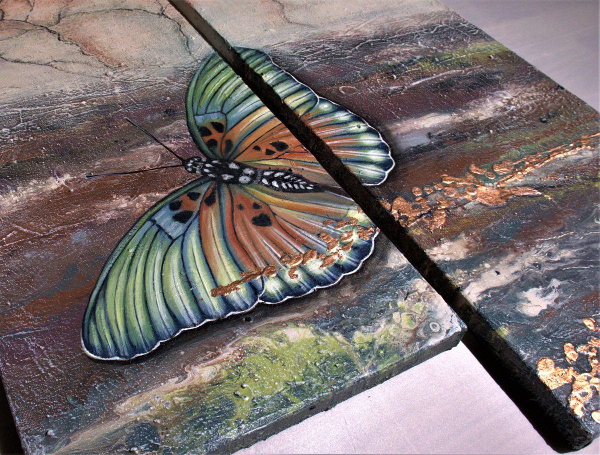 Organic Animal Acrylic Painting By Zuzana Murenji Domonkos, 24 X 35", Butterfly, Original Artwork