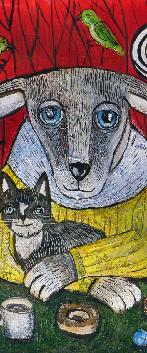 Mysterious Sheep Man with cat by Elizabeth Vlasova