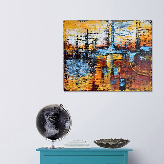 Construction Site - Modern abstract Palette knife Urban art Gift idea