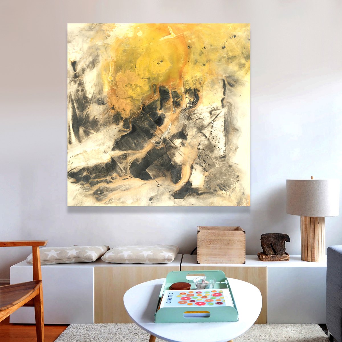 Abstract Acrylic Painting By Lynne Godina-Orme, 48 X 48", Down To Earth, Original Artwork