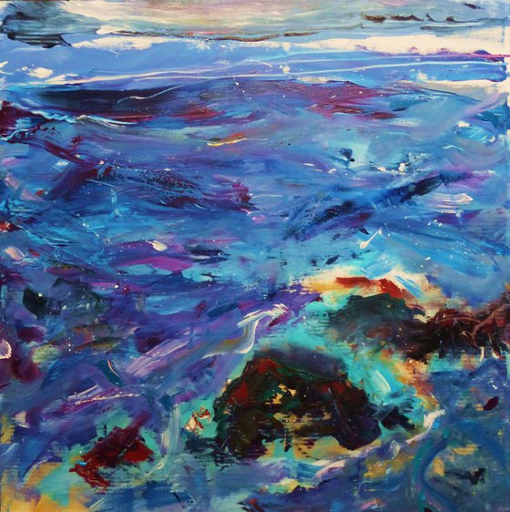 Sea landscape, 100x100cm, large abstract painting( 2016)
