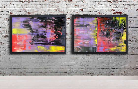 "We Want It All" - FREE USA SHIPPING - Original PMS Abstract Diptych Acrylic Paintings On Plexiglass, Framed - 76" x 26"