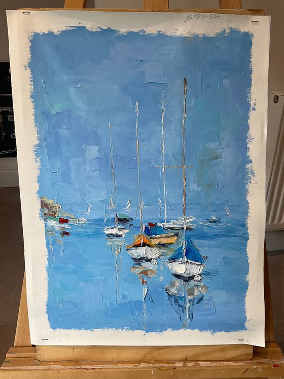 White boats. Calm mood