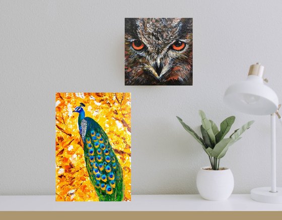 Set of two- Peacock and Owl