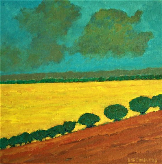 YELLOW FIELD AND PASSING CLOUDS