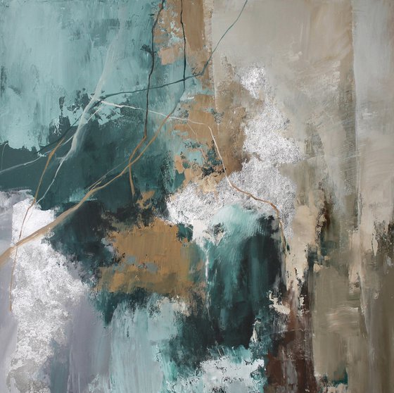 "Green Hill 2" Abstract emerald brown art