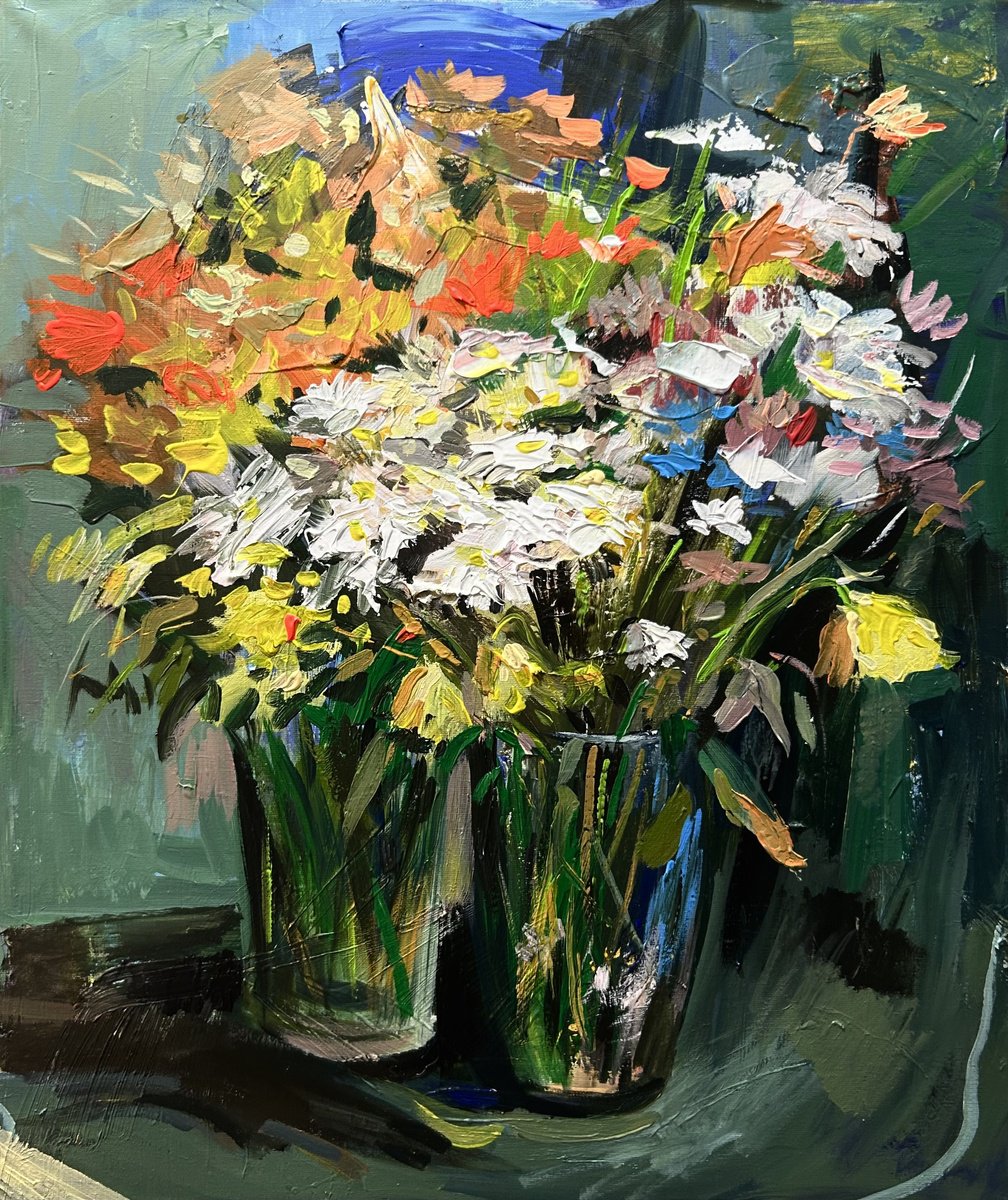 Impressionistic Botanical Oil Painting By Vahe Bagumyan, 20 X 24", Vivid Arrangement, Original Artwork
