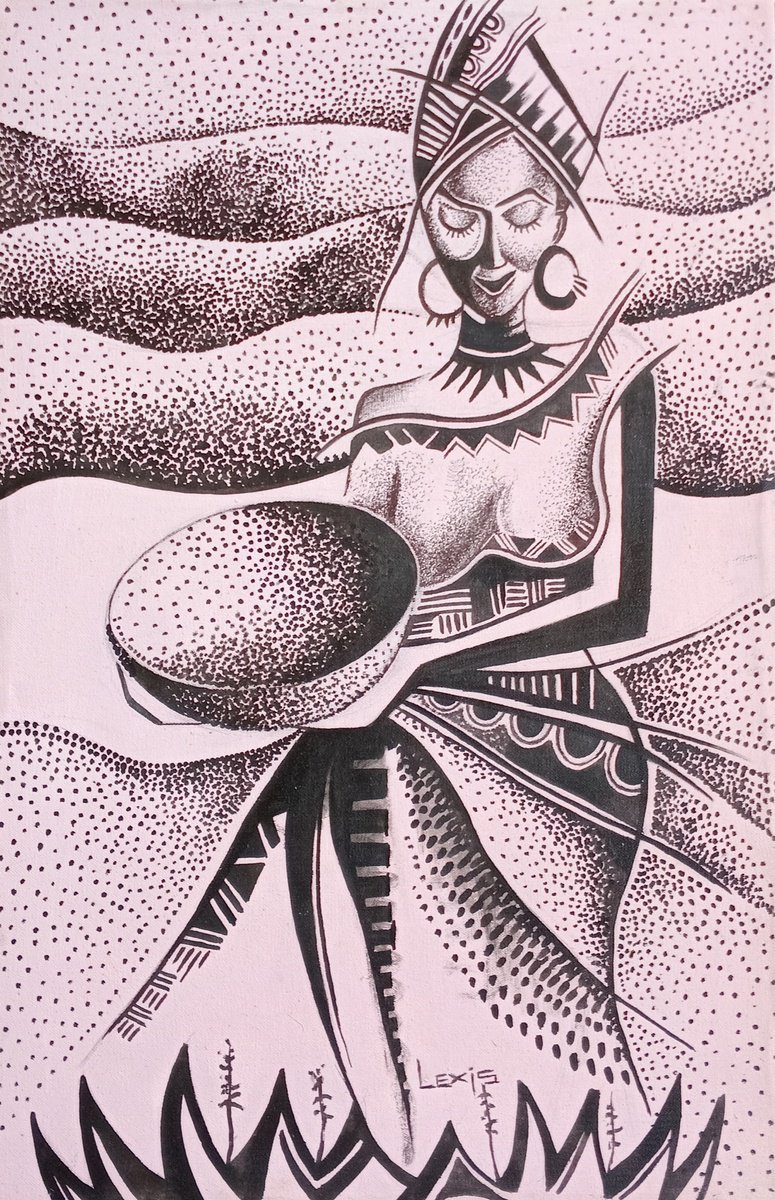 Expressive Painting , Pretty African Woman Of Grace By Alex Mensah, 13 X 20, Artwork For Sale On Artfinder