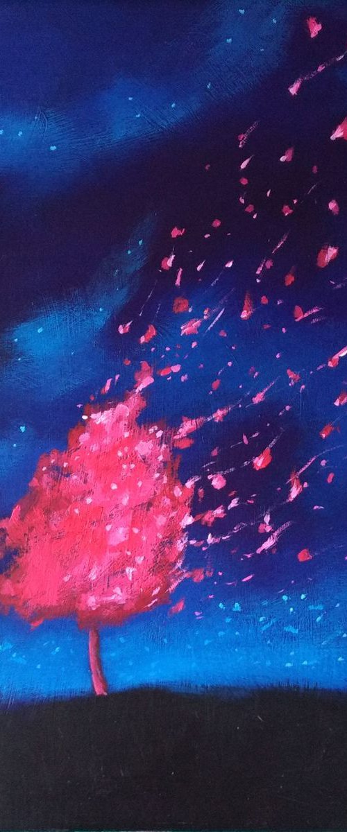 Night harvest. Dark. Original painting by ZheKa