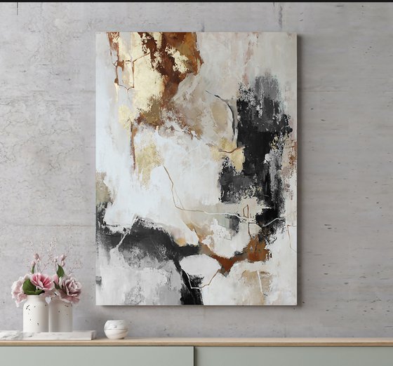 "Gray Flux" Gray gold abstract acrylic art