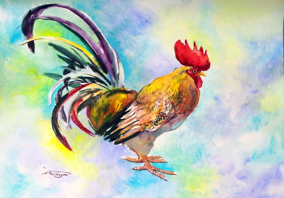 Rooster watercolor art