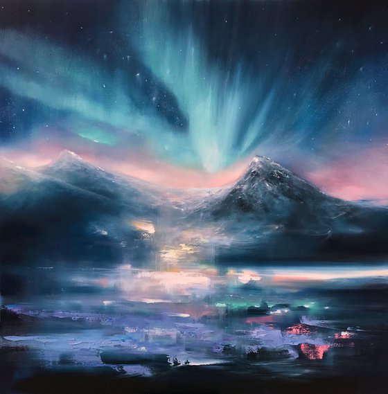 "Northern Lights.Aurora"100x100cm large original painting