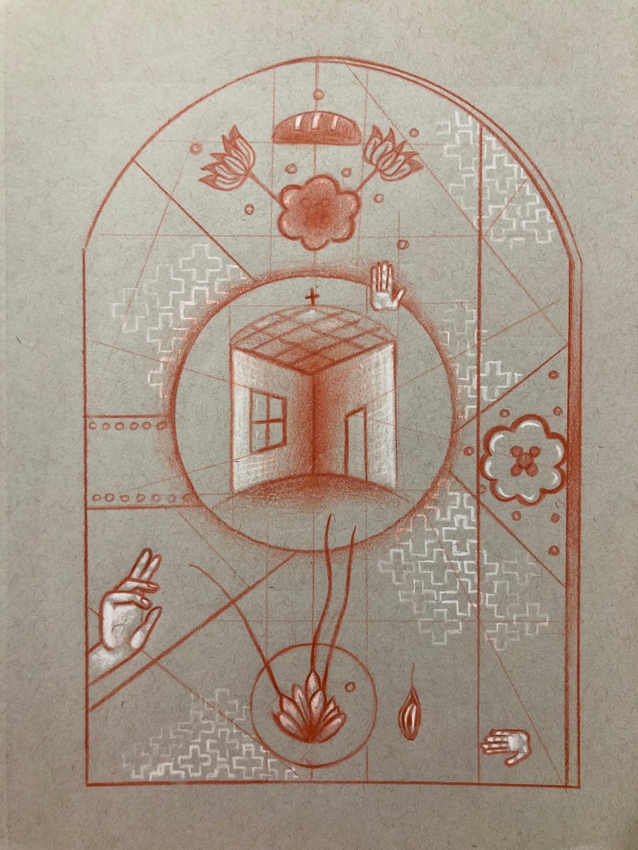 Naive Abstract Drawing By Yuliia Chaika, 10 X 12", Abstract Contemporary Sanguine, Original Artwork