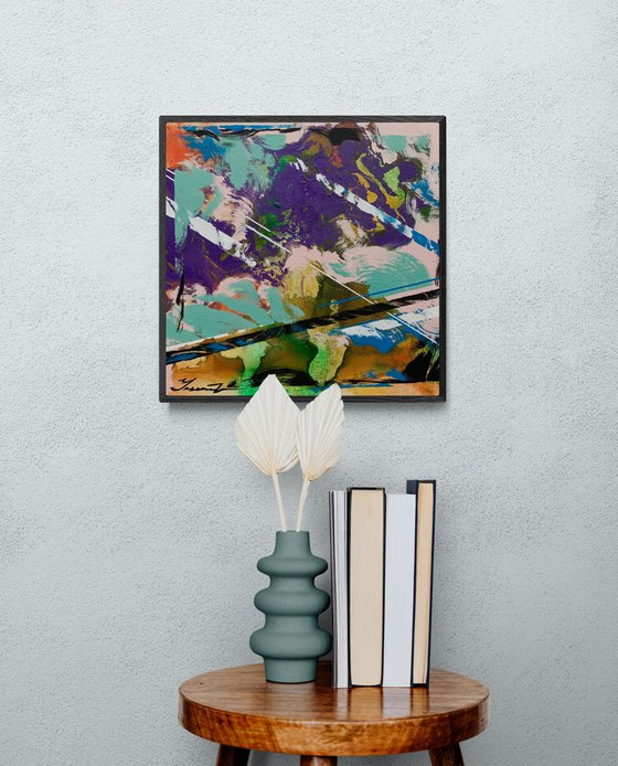 Abstract painting - "Purple cloud" - Abstraction - Geometric - Space abstract - Small painting - Bright abstract - Purple and Green