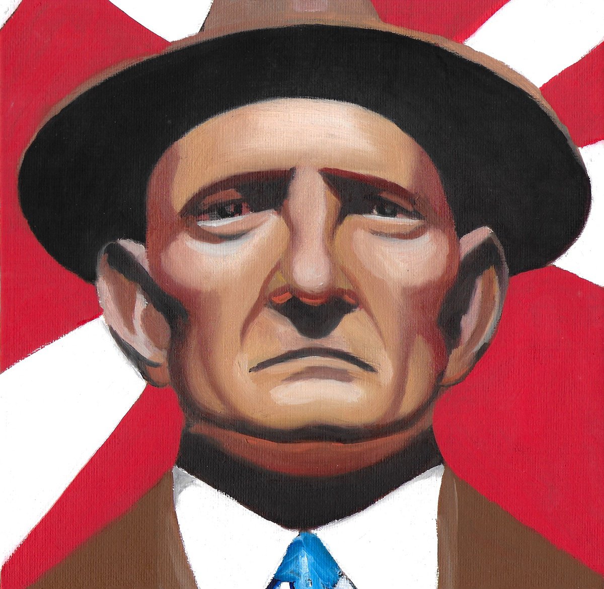 Illustrative Portrait Oil Painting By Neale Thomas, 9 X 9", Resilience In A Hat, Original Artwork