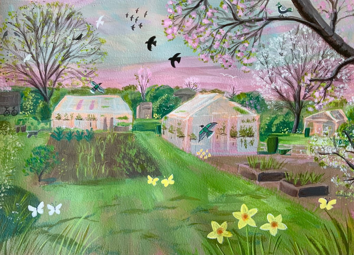 Impressionistic Botanical Acrylic Painting By Mary Stubberfield, 15 X 11", Spring Allotments, Original Artwork