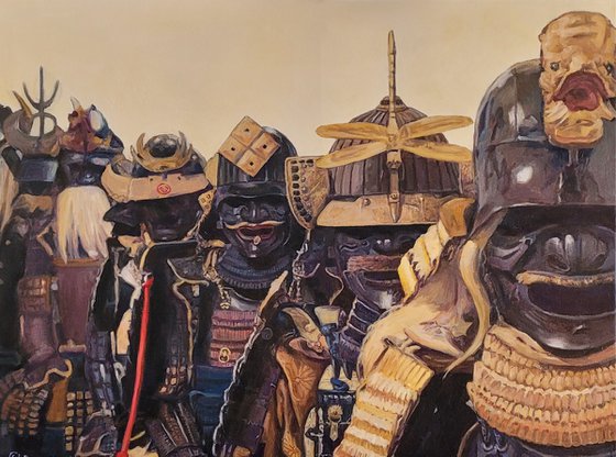 Samurais Come, Contemporary Realistic Oil Painting