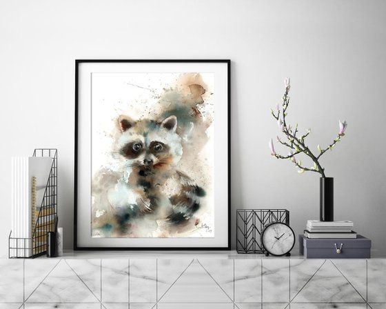 Raccoon Watercolor Painting