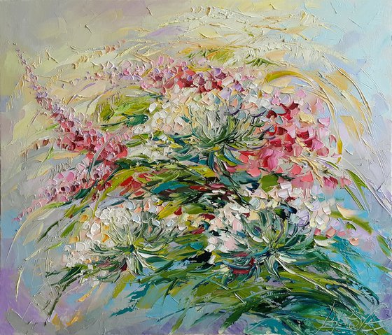 Bouquet of wildflowers, painting oil original impasto artwork