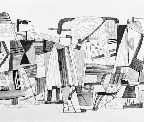 House on the top Abstract large painting by Ulugbek Doschanov