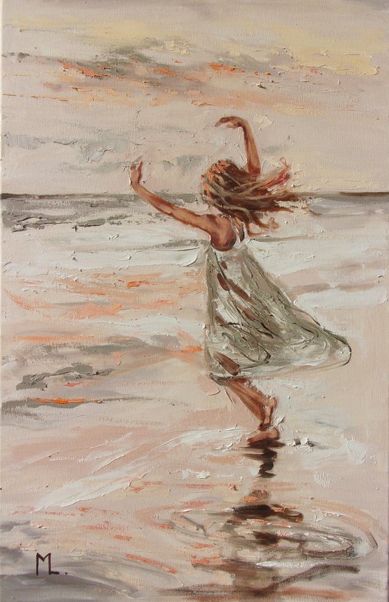 " DANCING ... "-  liGHt  ORIGINAL OIL PAINTING, GIFT, PALETTE KNIFE (2020)