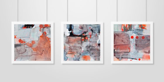 GREY RED | 60x20 cm | Triptychon | abstract gestural artwork