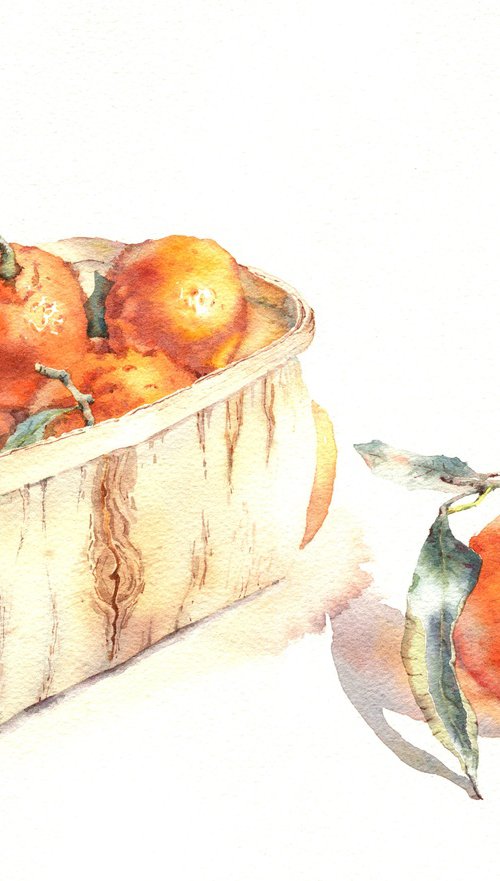 Ukrainian watercolour. Tangerines in a basket by Nina Zakharova