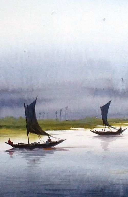 Monsoon River & Fishing Boats by Samiran Sarkar