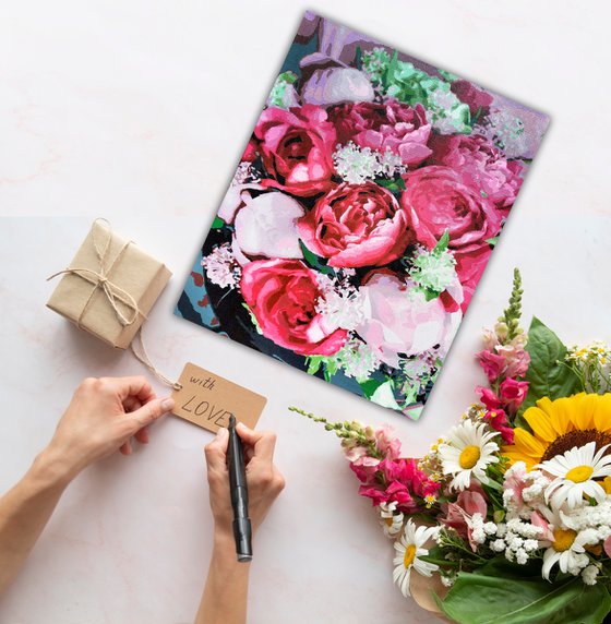 Burgundy and pink peonies