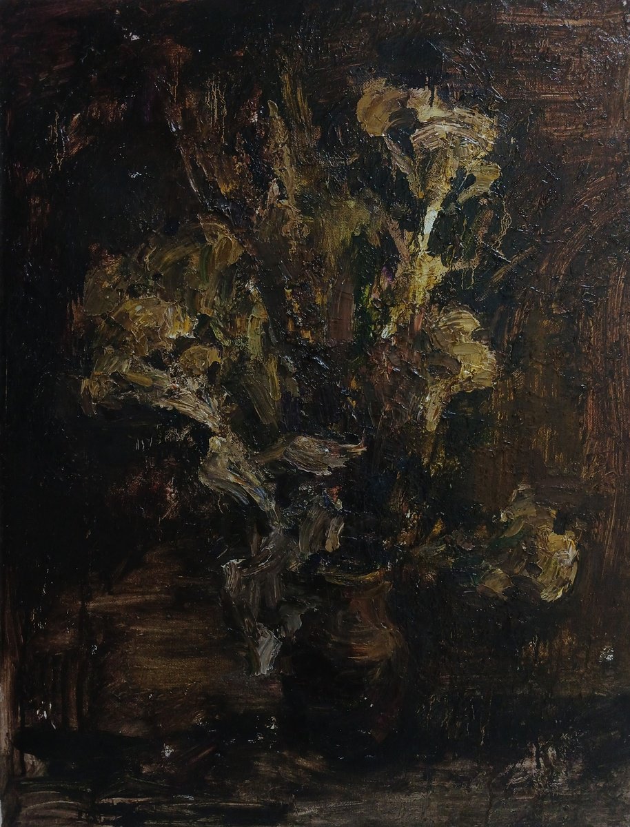 Impressionistic Botanical Oil Painting By Stanislava Cherkasova, 30 X 39", Dry Bouquet, Original Artwork