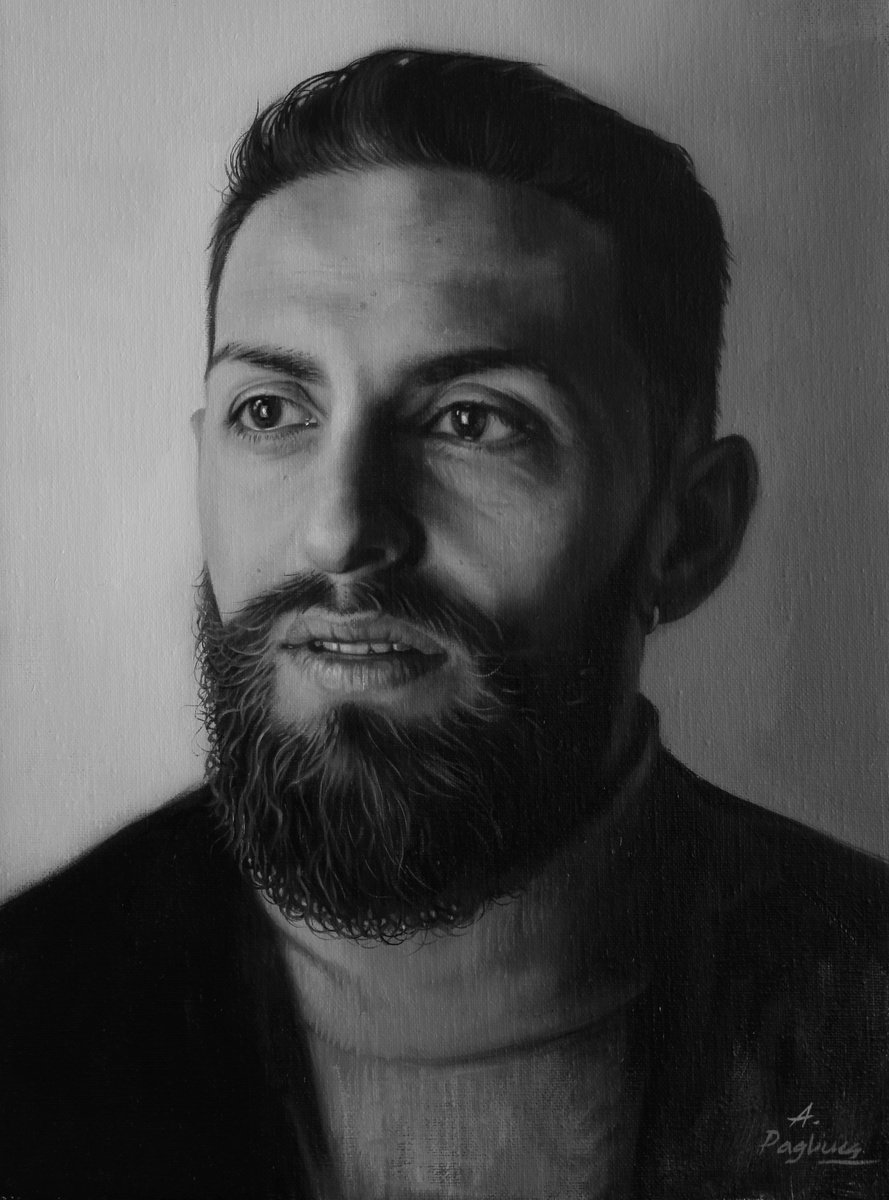 Photorealistic Portrait Oil Painting By Alessandra Pagliuca, 13 X 17, Luciano, Original Artwork