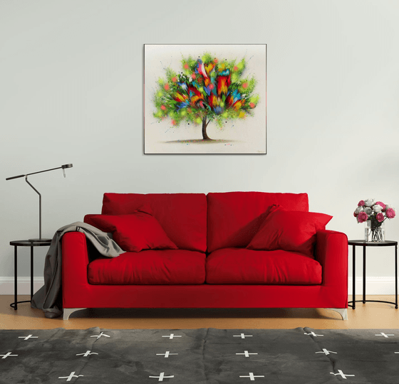 Flowering Tree 35.5” Large Abstract Painting (90 x 100 cm)
