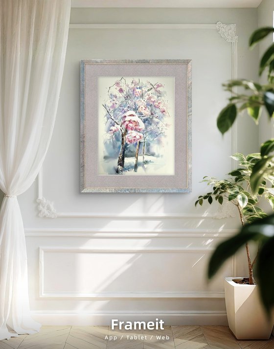 Cherry Blossoms in Winter Snowfall