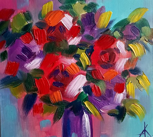 World of Fragrances - small bouquet, small painting, bouquet, flowers oil painting, oil painting, flowers, postcard, gift idea, gift for woman by Anastasia Kozorez
