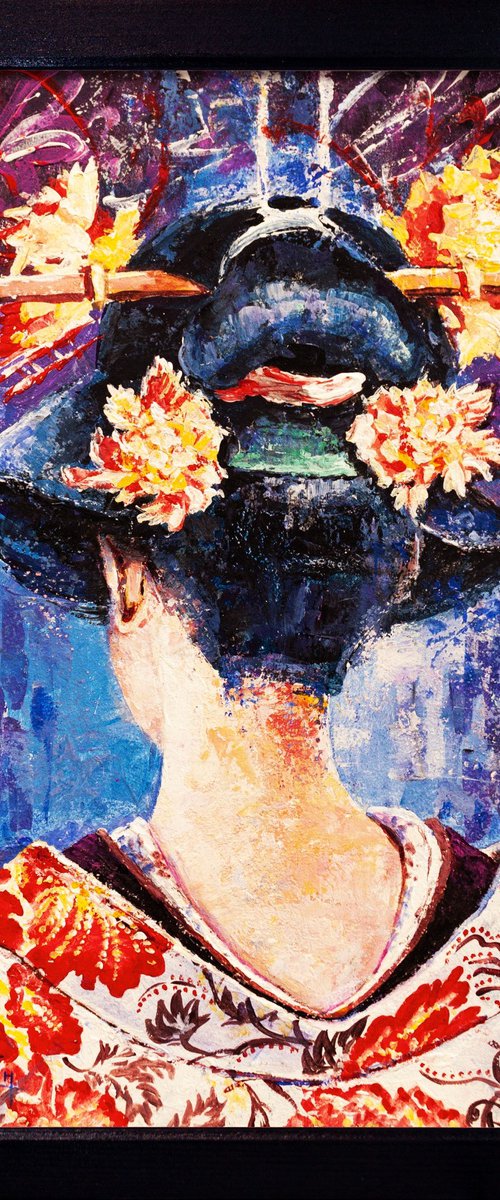 Woman with red flowers by Aleksandr Neliubin