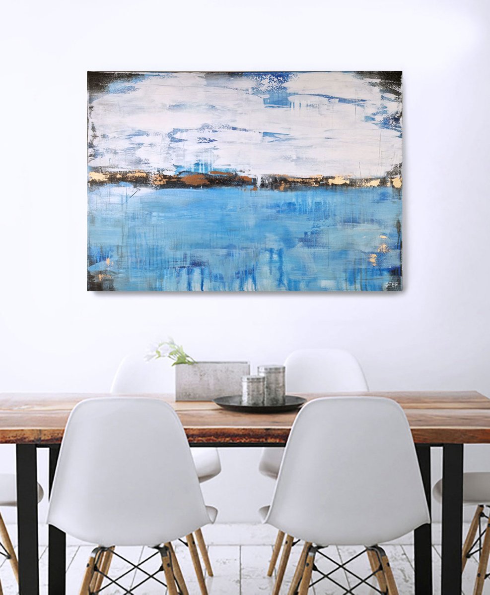 Abstract Landscape Acrylic Painting By Stefanie Rogge, 39 X 28", Another Day At The Sea #9, Original Artwork