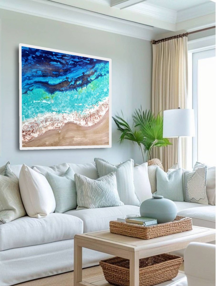 Abstract Acrylic Painting By Eleni Denart, 32 X 32, Andros, Original Artwork