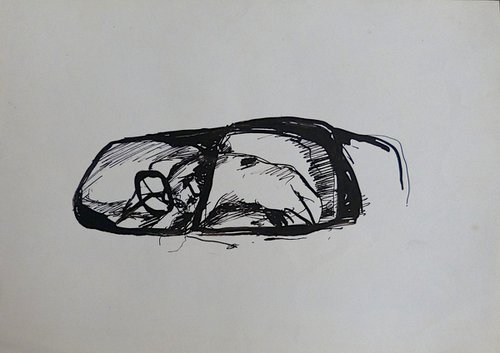 The dog sleeping in the car, 21x29 cm by Frederic Belaubre