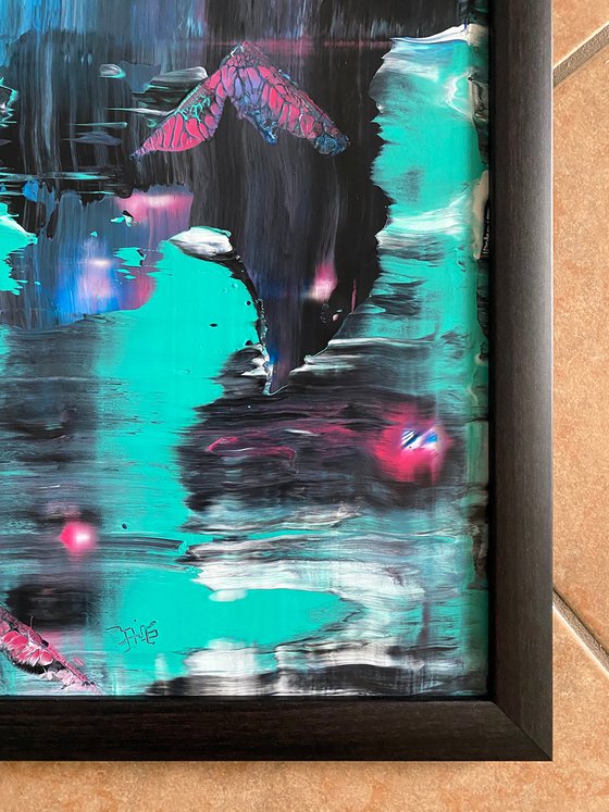 "Night Walkers" - Save As A Series - Original PMS Abstract Triptych Acrylic Paintings On Plexiglass, Framed - 78" x 26"