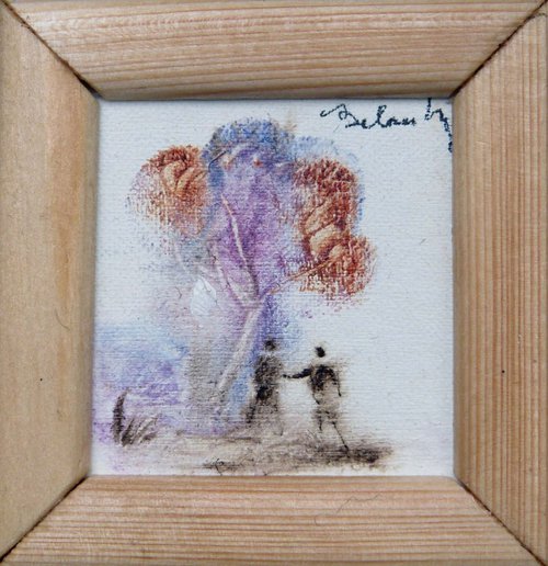 Encounter, miniature oil painting on canvas 7x7 cm framed and ready to hang by Frederic Belaubre