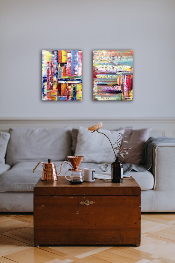 "Fair And Balanced" - FREE USA SHIPPING + Save As A Series - Original PMS Abstract Diptych Oil Paintings On Canvas - 32" x 20"