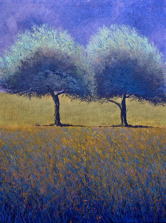 2 Trees Intense 5 Large Painting approx 30"x40"